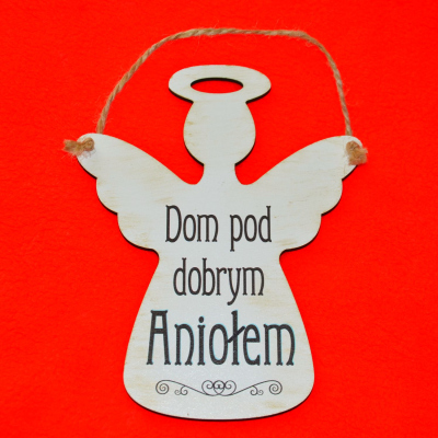 Drewniana zawieszka ANIOŁEK AS02 "Dom pod..." nadruk UV